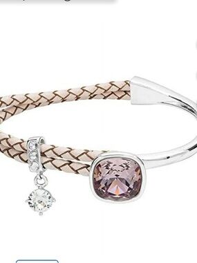 Leatherette bangle bracelet blush pink and clear Gemstone loop closer 6.5 : 7 in